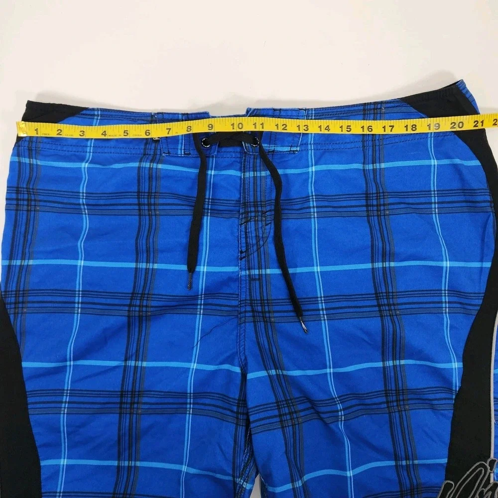 O'Neill Board Shorts Mens 40W Swim‎ Trunks Blue Black White Plaid Pockets Logo